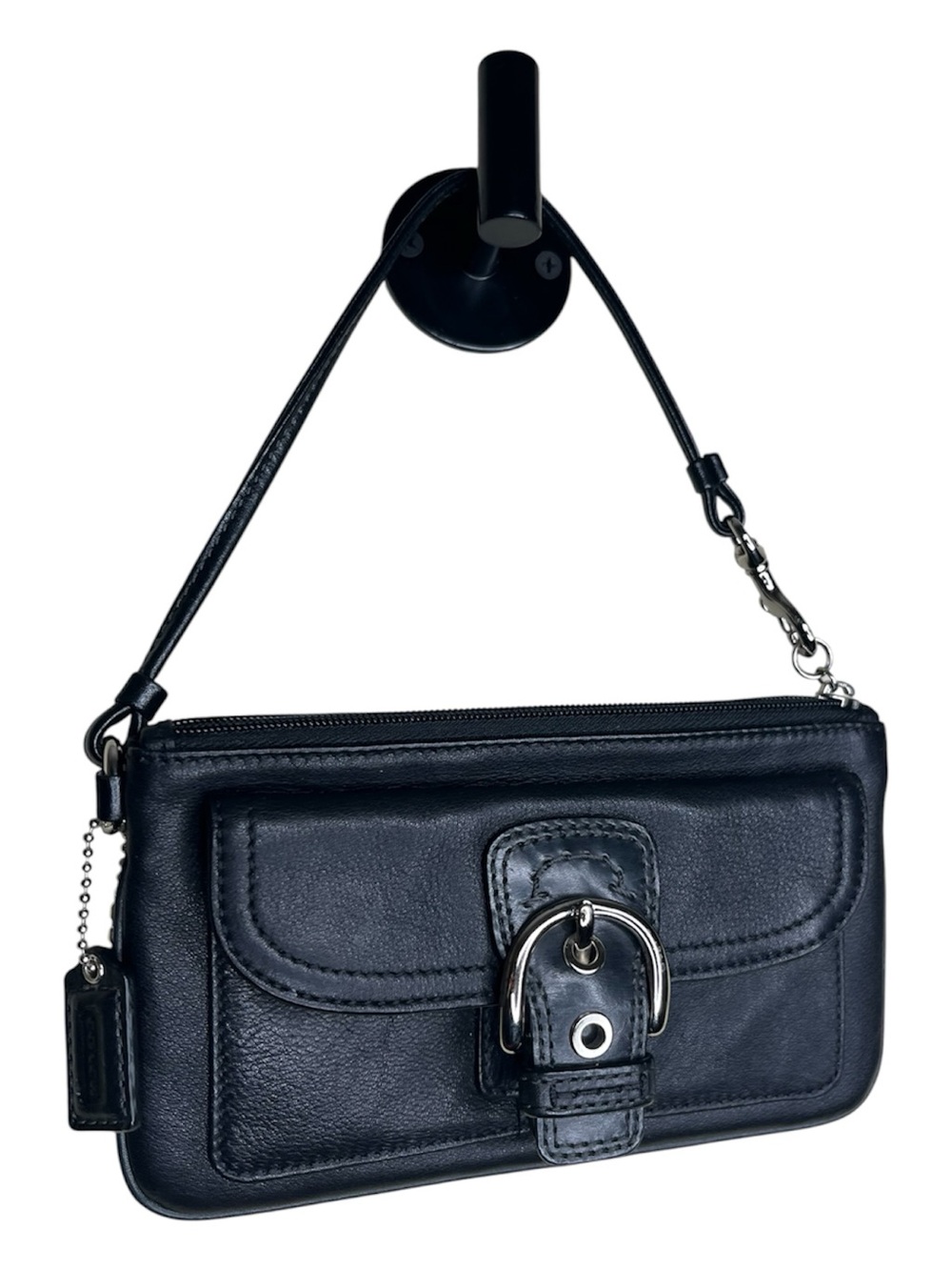 Vintage Coach Soho Black Leather Buckle Wristlet Clutch Y2K